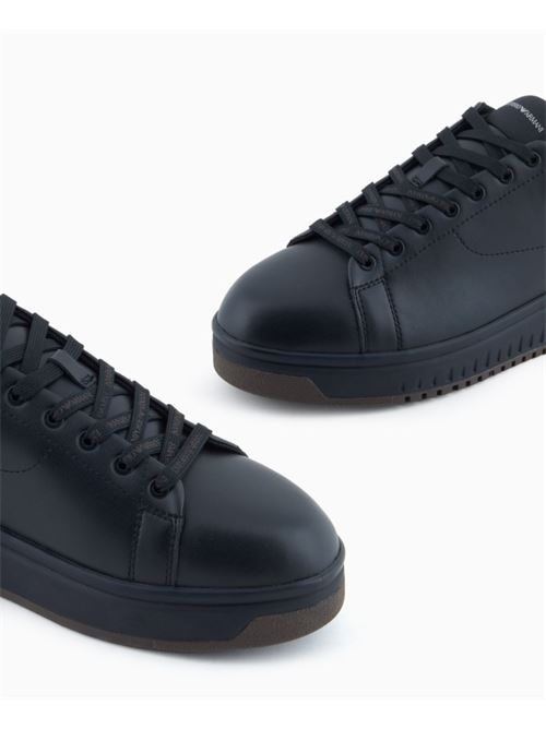 Leather sneakers with rubber back and textured sole Emporio Armani | EM003663 AF18212.MC069